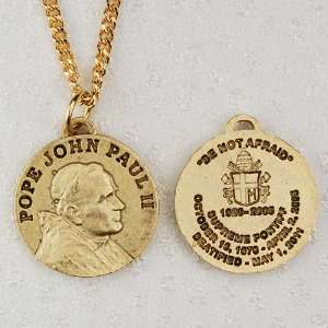    Gold Tone Medallion of Pope John Paul II on Chain 