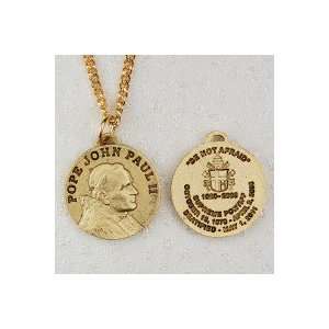  Gold Plated Pewter Pope John Paul Ii Medal with 20 Chain 