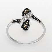 Sterling Silver Crystal and Marcasite Bypass Ring