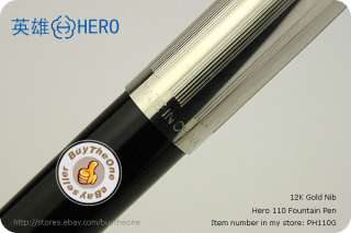 Hero 110 Fountain Pen 12K Gold Nib Vintage Style Black  