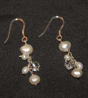   Sterling Silver Freshwater Pearl & Crystal Earrings   HTF   W0978