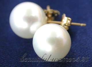 AAA 10mm round white freshwater pearl earring 14k  