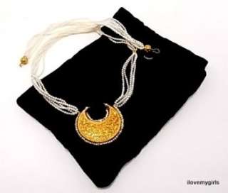   HONG KONG 1 of a KIND Crescent Shiva Gld Pendant/Pearl Necklace  