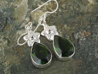 silver earrings __ 2 in long __ lime green peridot quartz   