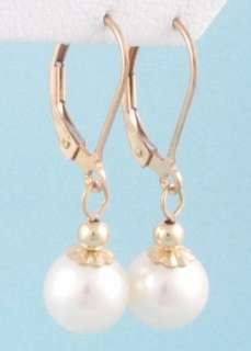 9MM AAA White Pearl 14K GF Lever Back Earrings  