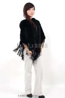 Hooded Mink Fur Knitted Cape/Wrap/Poncho/Shawl/Stole  