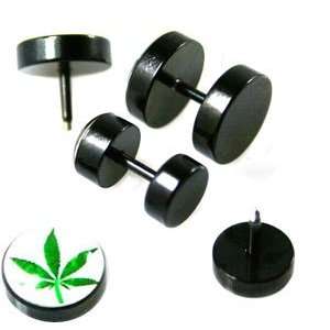 Fake Piercing Ear Plugs with Marihuana Leaf Design   Sizes Small Sold 