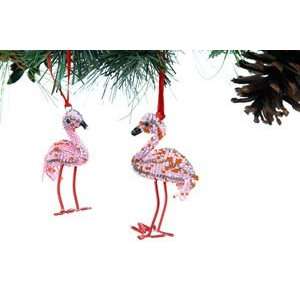  Set of Two Beaded Pink Flamingo Tropical Christmas Tree 