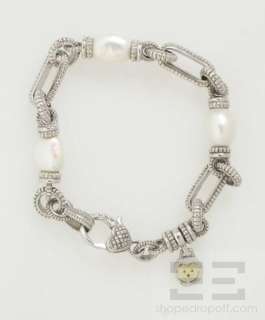 Judith Ripka Sterling Silver, 18k Gold, Pearl & Diamond Bracelet 