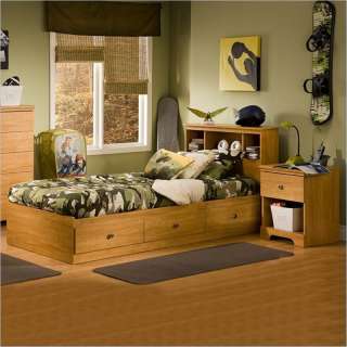 South Shore Brinley Kids Twin Wood Captains Bed 3 PC Florence Maple 
