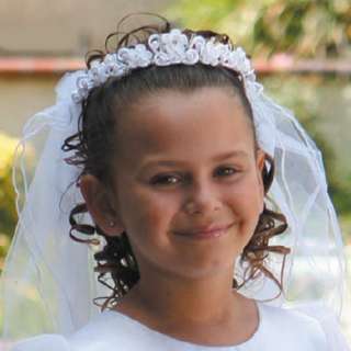 Angels Garment Girls White First Holy Communion Floral Crown Veil 