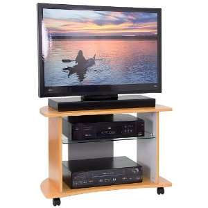  Three Shelved Corner TV Cart with Tempered Glass Middle Shelf 