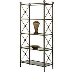  Grace Neoclassic Style Etagere, 4 Glass Shelves, Burnished 