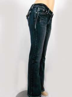 Women LA Idol Classic Jeans Heavy Stitch rhinestone Button Bootcut 