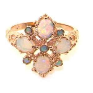  14K Solid English Rose Gold Ladies 9 Stone Colorful Fiery Opal Ring 