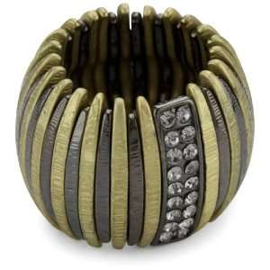   Danzis 2 Tone Cubic Zirconia Stretch Ring, Gold & Gunmetal Jewelry
