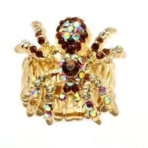   14k Gold Plated Multi Crystal Spider Stretch Ring Expandable Sizes