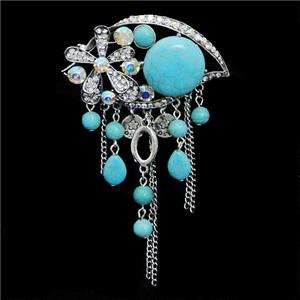 Retro Flower Brooch Pin Turquoise Swarovski Crystal Hot  