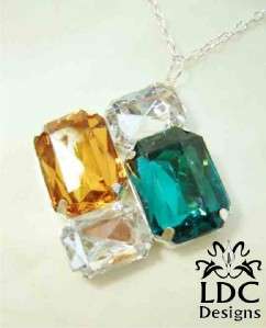 Faceted Acrylic Crystal Gem Silver Chain Pendant Necklace / 4 styles 