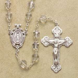   Silver Rosary Rosaries Catholic Tin Cut Cube Crystal 
