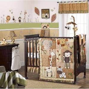   JUNGLE 6Pc Baby Nursery Crib Bedding Set $200 Brown Green Tan  