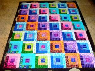 42 BRIGHT LOG CABIN Quilt Fabric Blocks Squares Top  