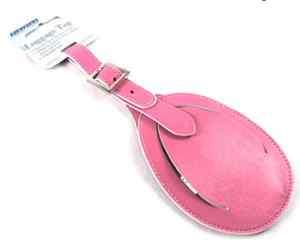 PINK LEATHER LUGGAGE TAG OVERSIZED+ 6 CANCER STICKERS  