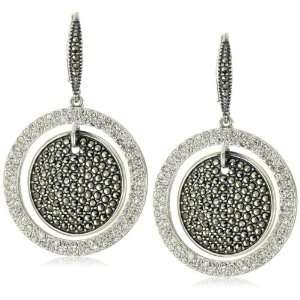 Judith Jack Sterling Silver, Marcasite and Crystal Disc Drop Earring