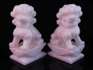 GORGEOUS PAIR WHITE MARBLE CRAFTED CHINESE LION STATUES  