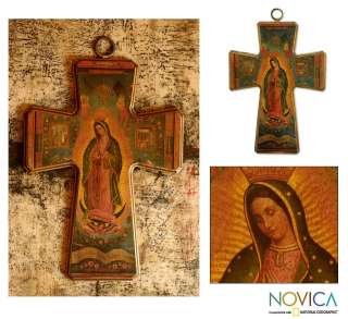 VIRGIN of GUADALUPE~Mexican Handmade MARY ART Cross NEW  