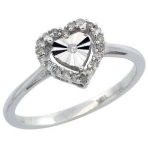 10k Whte Gold Heart Diamond Ring w/ 0.13 Carat Brilliant Cut Diamonds 