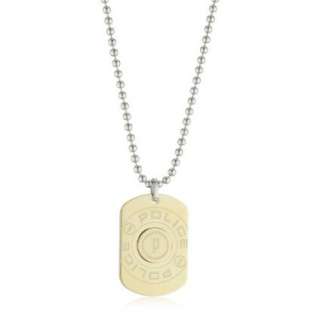 Police Drift Stainless Steel Ball Chain P Logo IP Gold Dog Tag 