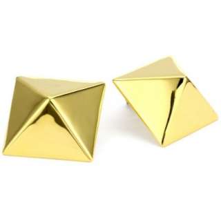 Kenneth Jay Lane Polished Gold Pyramid Pierced Earrings   designer 