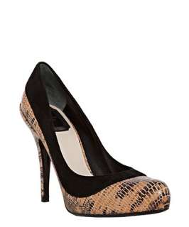 Christian Dior beige embossed snake and suede Duo pumps