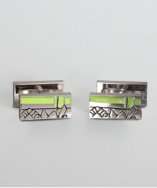 Robert Graham green enamel etched flip bar cufflinks style# 314330601