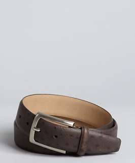 Joseph Abboud brown ostrich embossed leather silvertone buckle belt