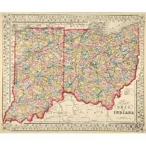   Map Ohio Indiana State Counties Lake Erie U. S.   Original Print Map