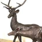 Pair Cast Bronze Outdoor Life Size Deer Statues  
