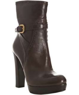 style #311707501 brown leather buckle detail platform boots