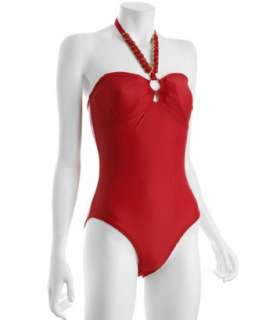 Shoshanna red bandeau halter one piece swimsuit   