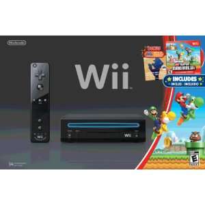  Wii Black Console with New Super Mario Brothers Wii and 