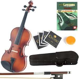  Mendini MV300 Satin Antique Solid Wood Violin + Book/DVD 