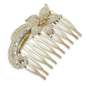    2 14 Karat Gold Plated Fashion Hair Comb with Crystal Jewelry