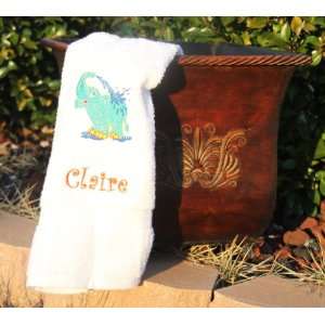 Personalized and Embroidered Elephant Splashing Water White Hand Towel 