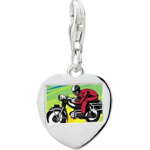   Sterling Silver Motorcycle Photo Heart Frame Charm Pugster Jewelry