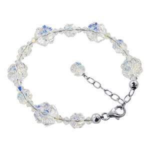Sterling Silver Clear AB Multi Flower Crystal adjustable Bracelet 7 to 