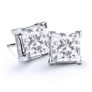 02 Ct. Princess Cut Diamond Stud Earrings Platinum  