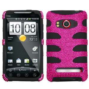  4g Hot Pink Diamante Diamond / Black Fishbone Phone Protector Cover 