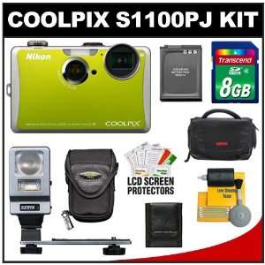  Nikon Coolpix S1100pj Digital Camera (Green) with 8GB Card 