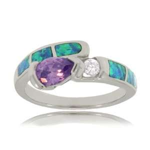  Opal Amethyst Ring Sterling Silver Ladies Pear Bypass 